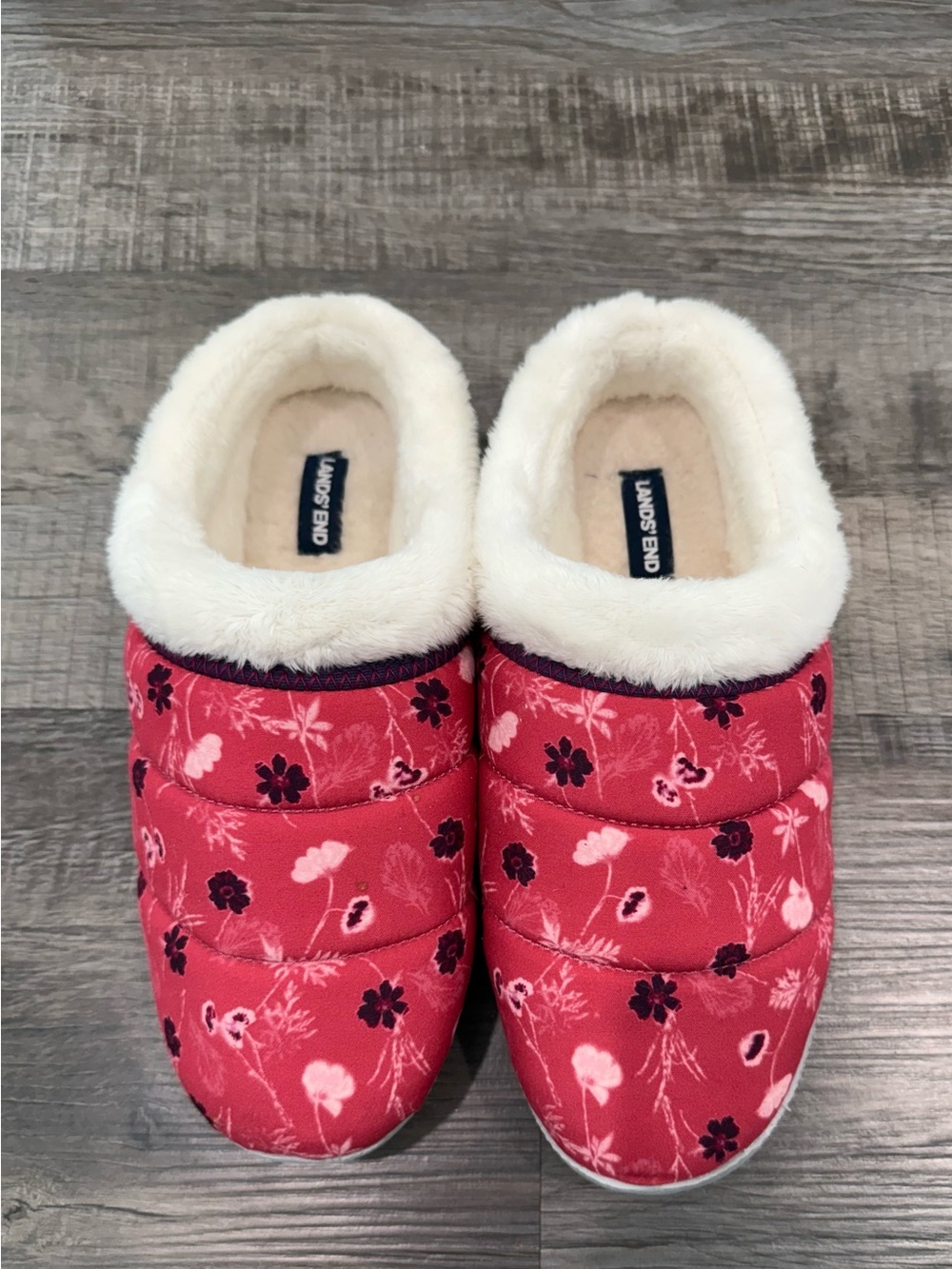 Lands End Women's Ultra Lightweight Clog Slippers Floral Pink Size 9B (EU 40)